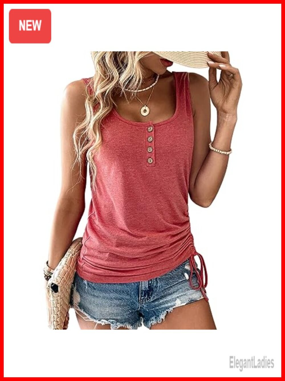 Womens U Neck Tank Top Sleeveless Loose Button Henley Shirt